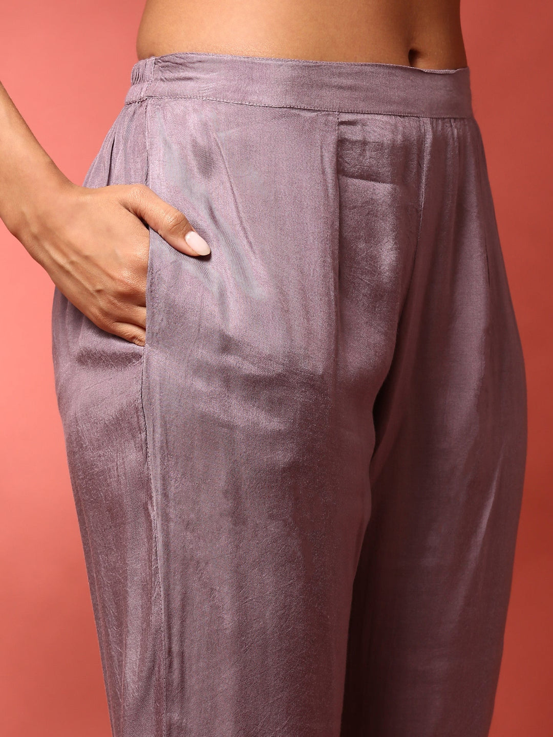 Neerus Purple chinon embroidered suit set - detail view 3