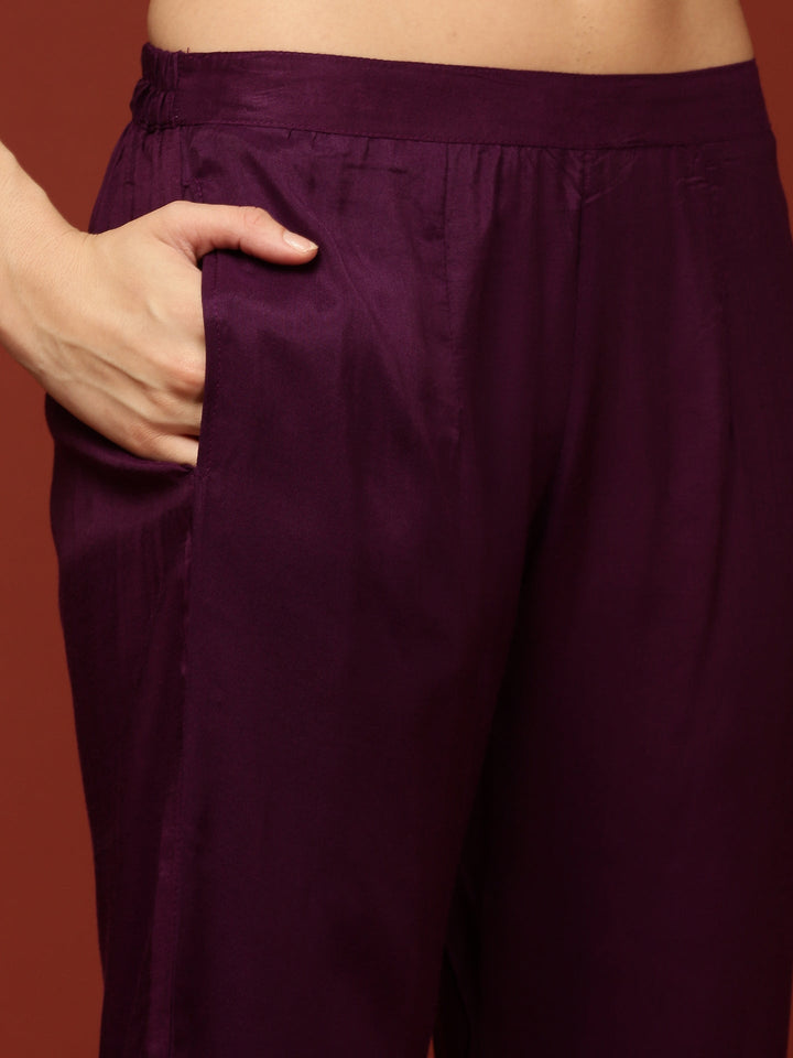 Purple Crepe Floral Printed Three Piece Set