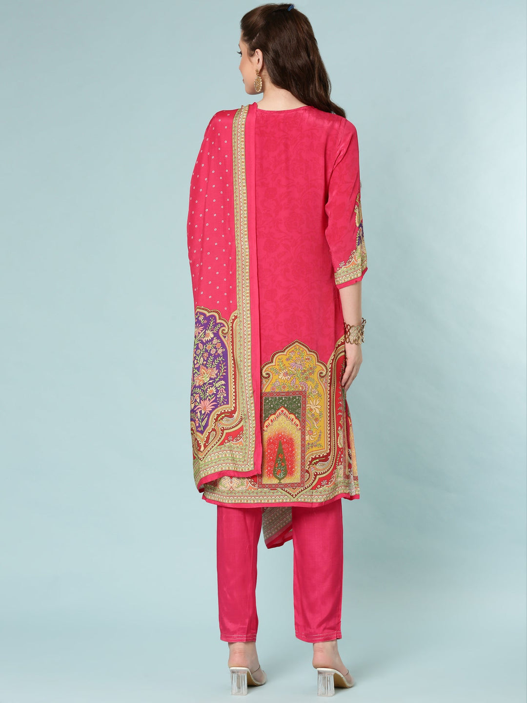 Neerus Pink crepe digital printed suit set - side view