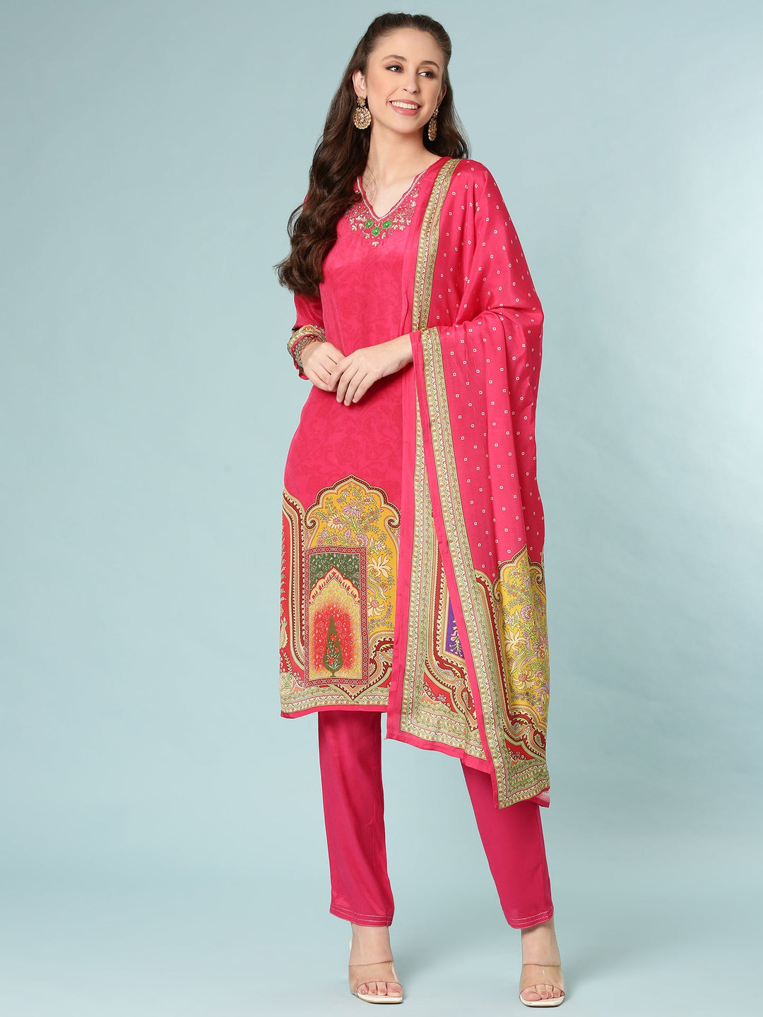 Neerus Pink crepe digital printed suit set - detail view 2