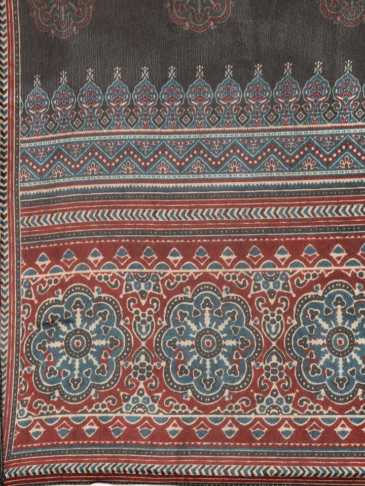 Teal Blue Crepe Printed Three Piece Set