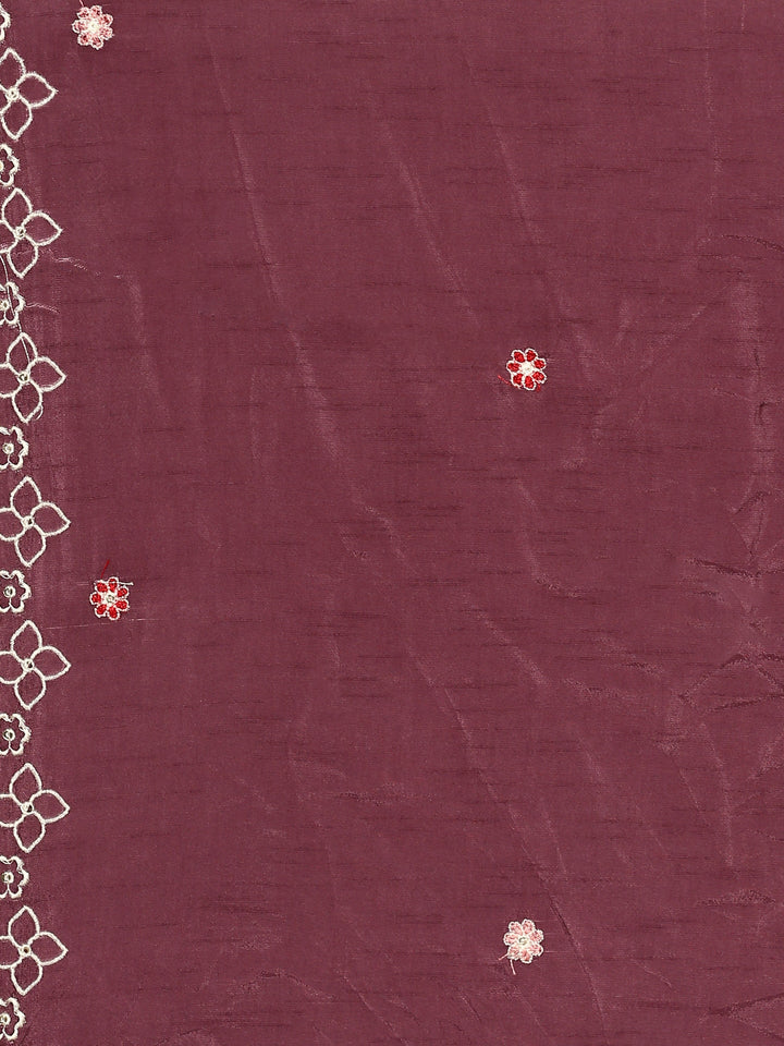 Wine thread and sequins embroidered three piece suit set