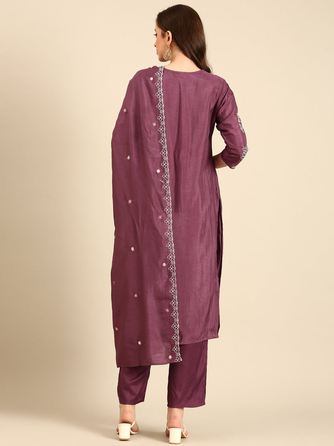 Neerus Maroon modal embellished suit set - detail view 1