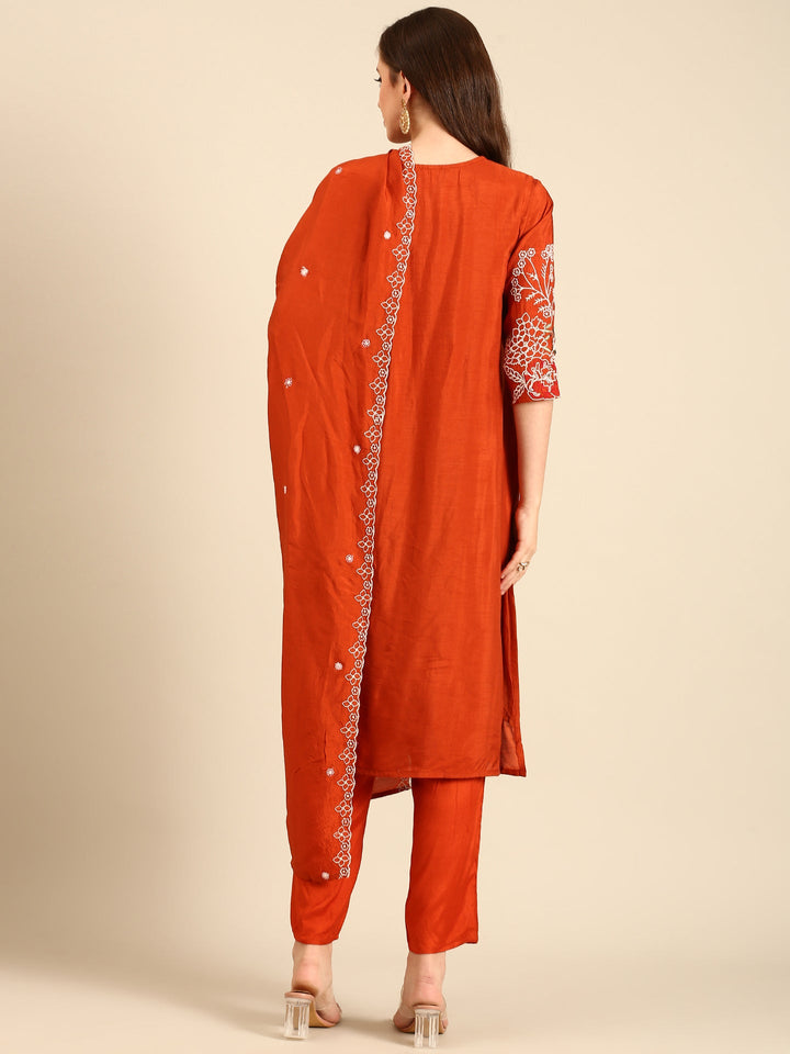 Neerus Orange Modal embellished suit set - detail view 1