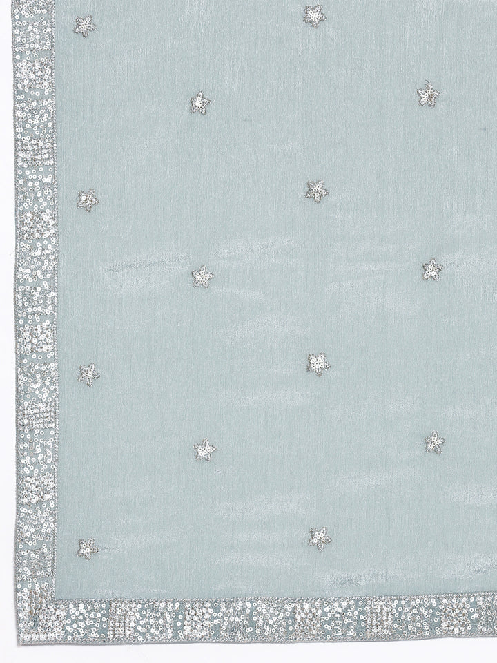 Aqua Modal Silk Embroidery Three Piece Suit Set