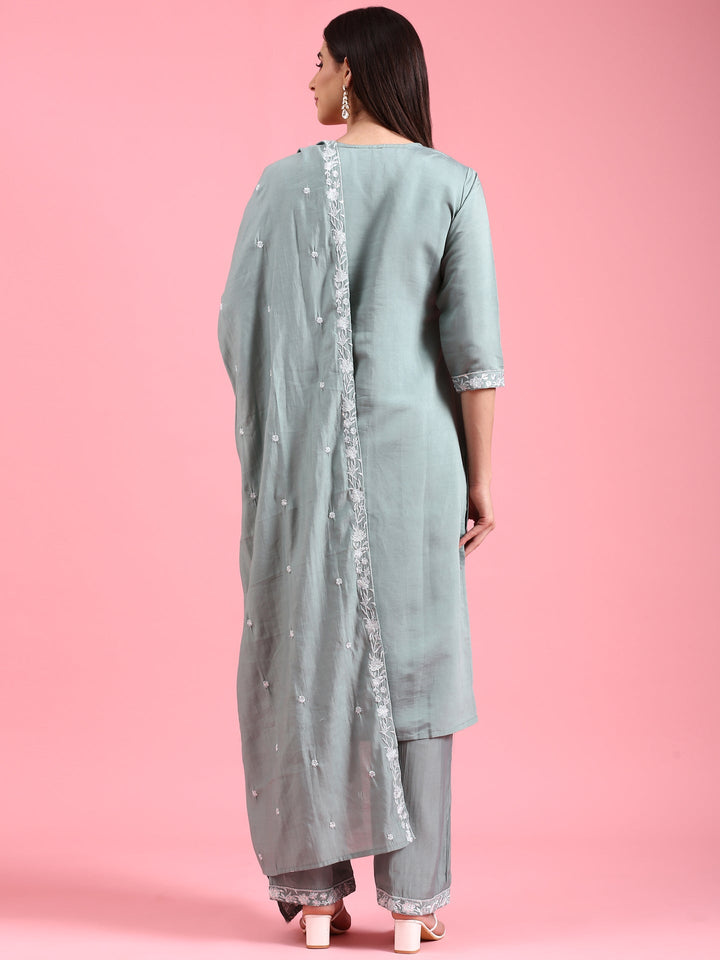 Neerus Blue modal embroidered suit set - side view