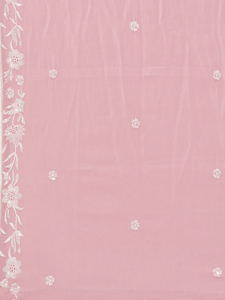 Baby Pink Modal Silk Embroidery Three Piece Suit Set