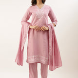 Baby Pink Modal Silk Embroidery Three Piece Suit Set