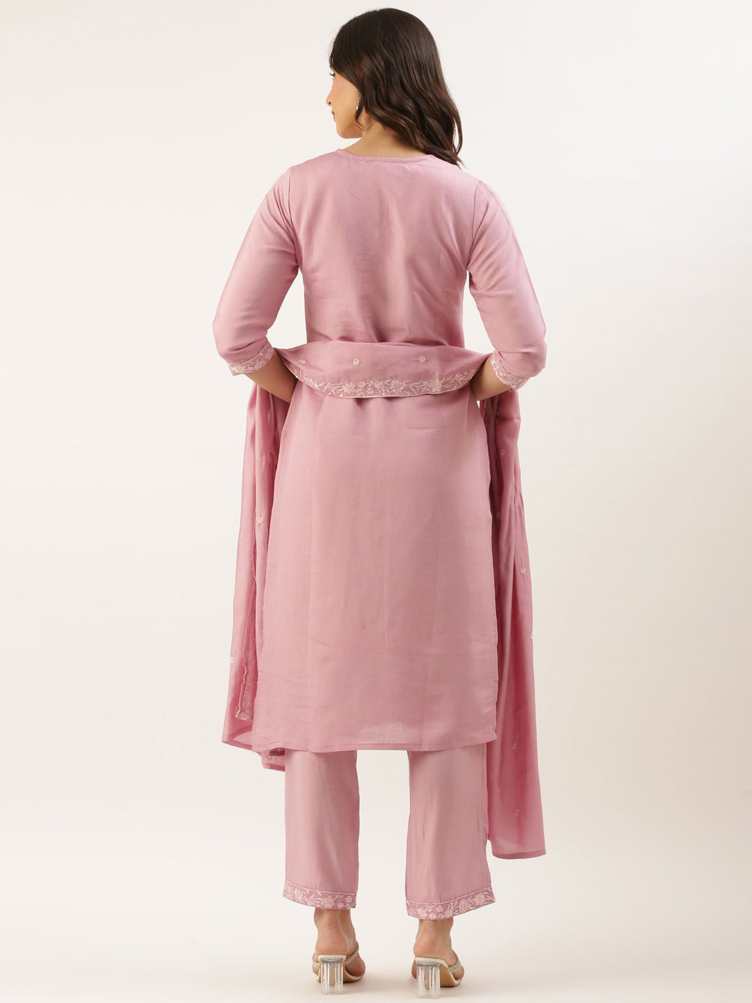 Neerus Pink modal embroidered suit set - side view