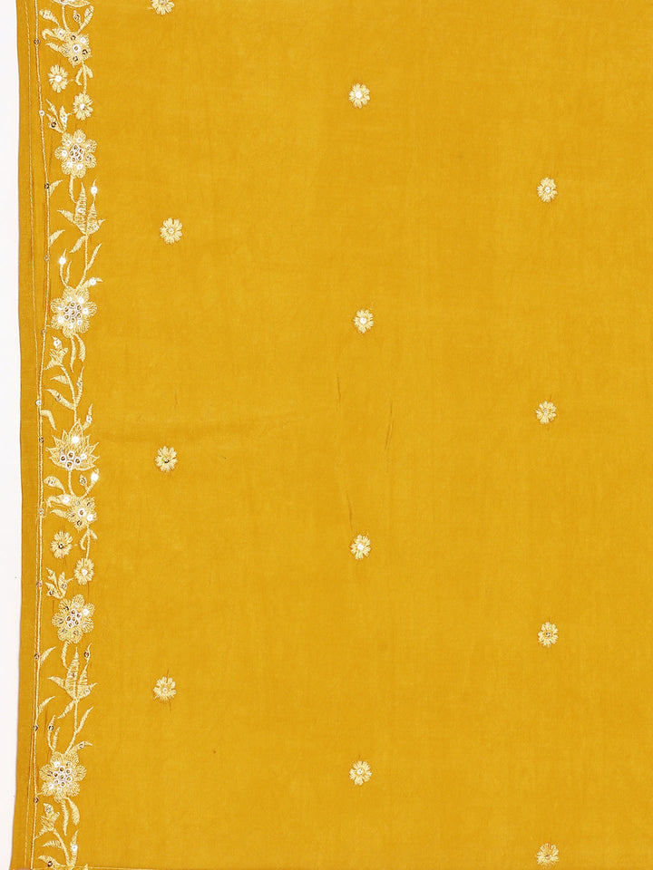 Mustard Modal Silk Embroidery Three Piece Suit Set