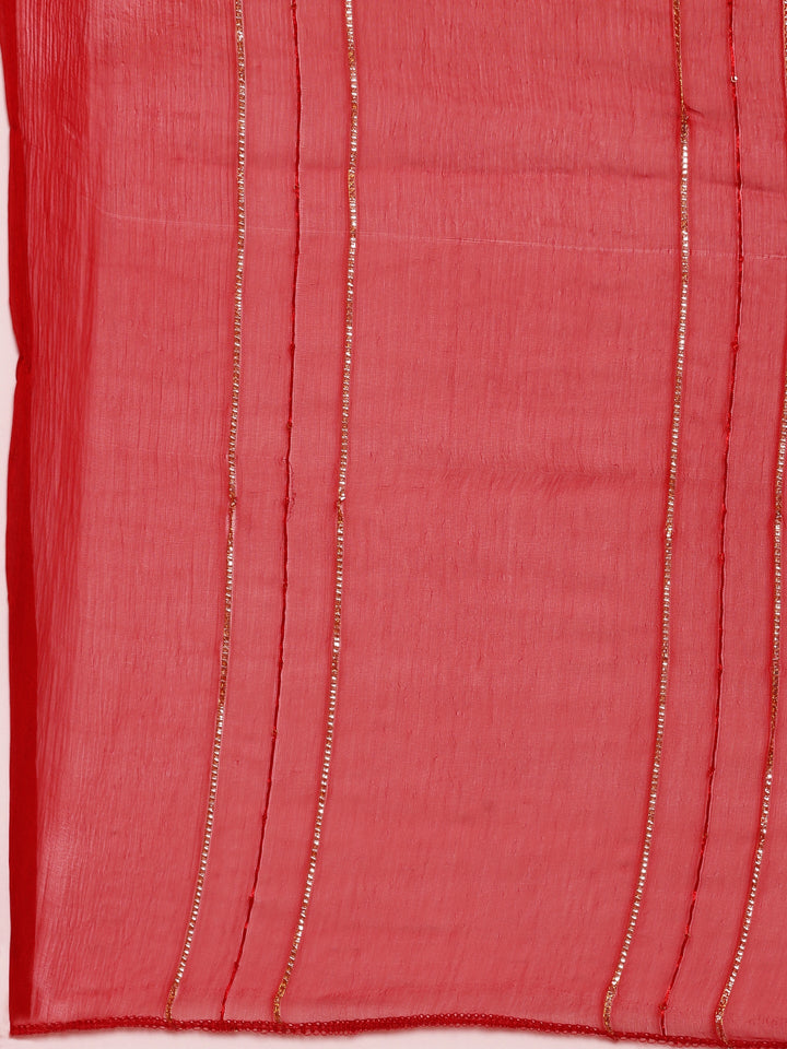 Dark Rust Chinnon Printed Three Piece Set