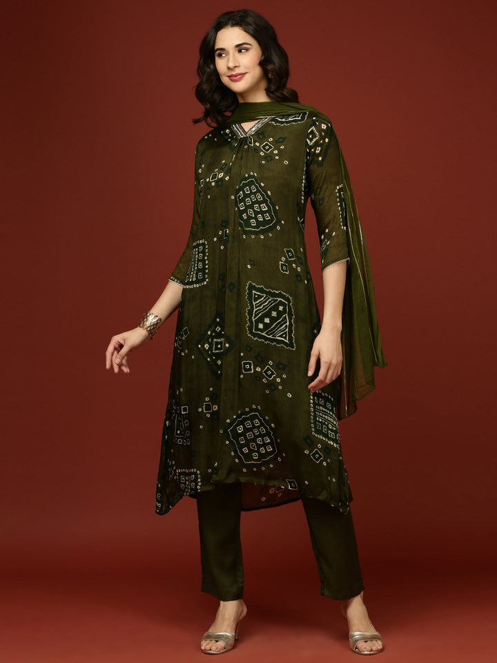 Olive Chinnon Printed Three Piece Set