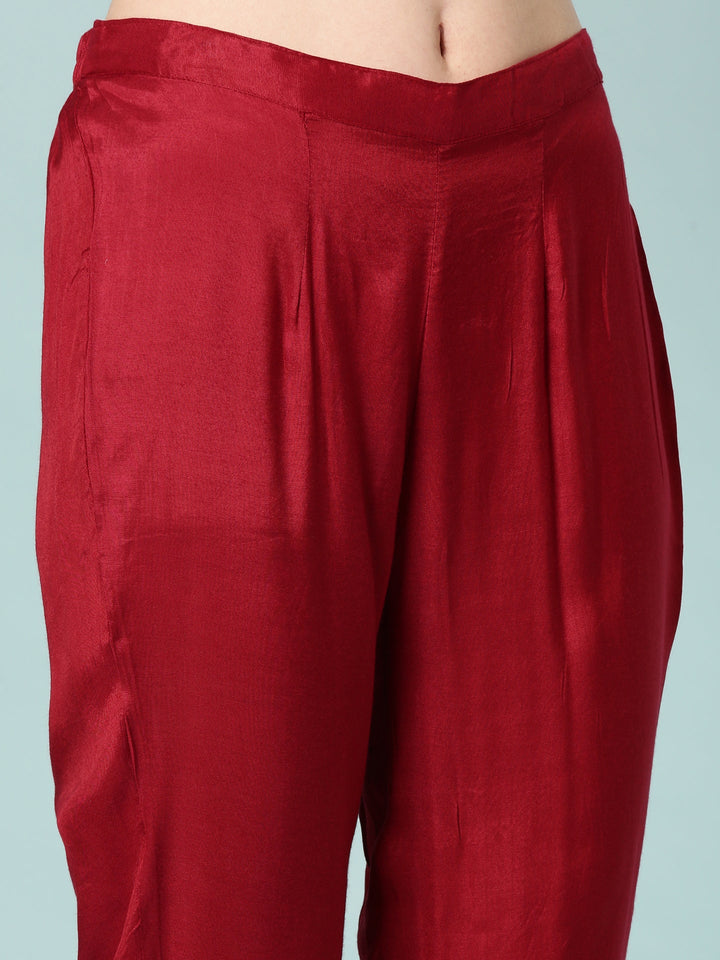 Maroon Dola Silk Three Piece Set