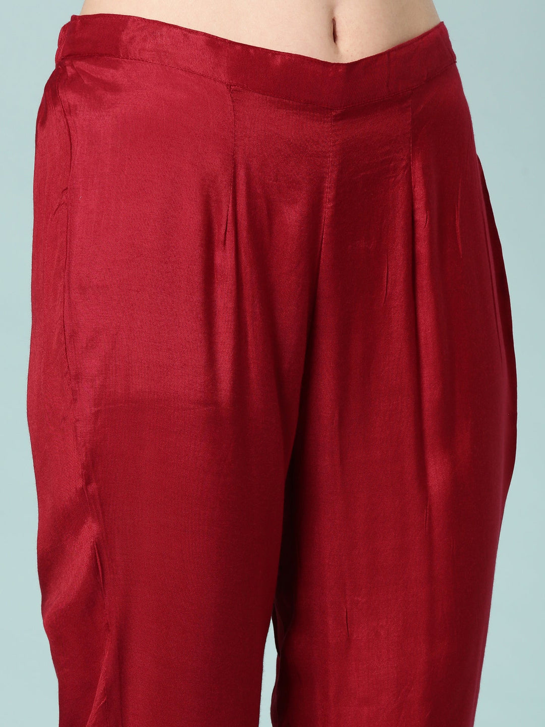 Neerus Maroon Silk Suit Set - detail view 3