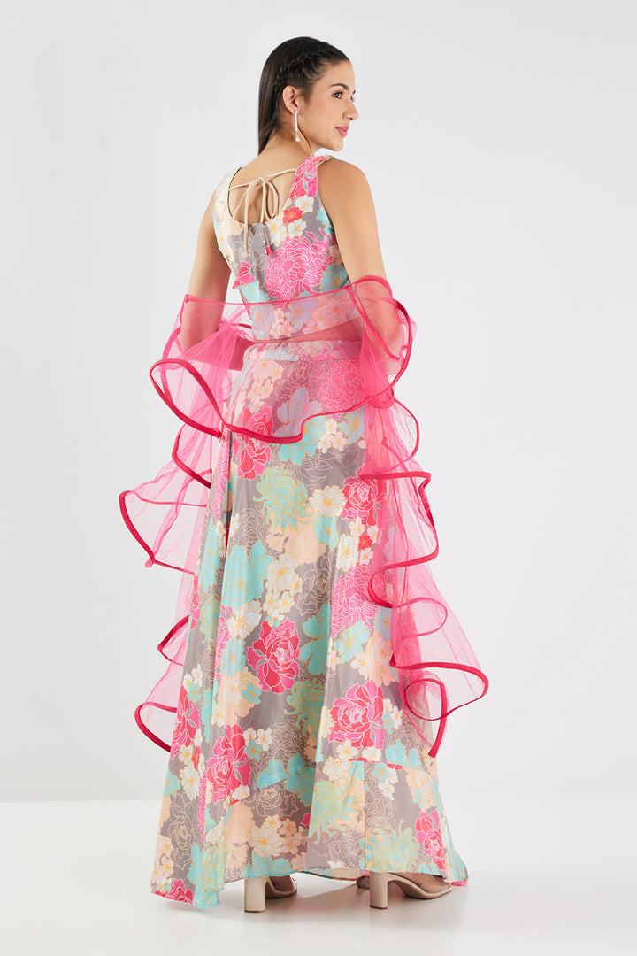 Neerus Green silk embellished lehenga set - detail view 1
