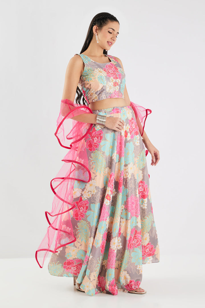 Neerus Green silk embellished lehenga set - detail view 3