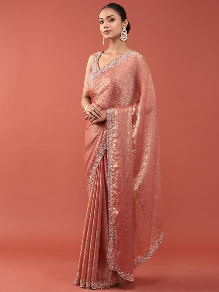 Neerus Pink Jacquard Embroidered Saree with Blouse - detail view 1