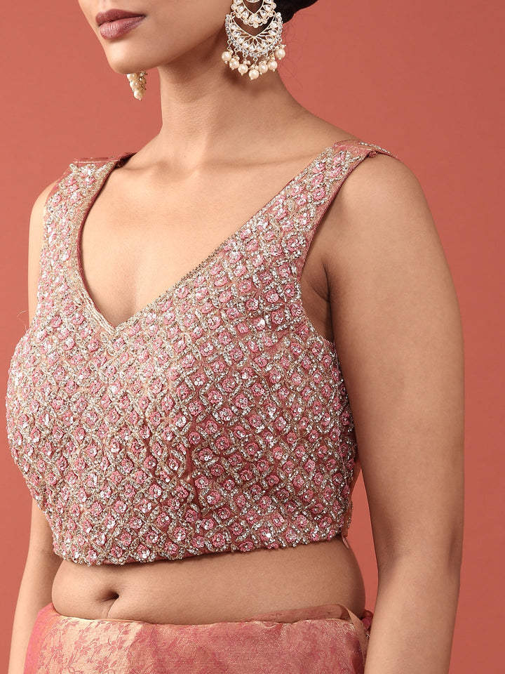 Pink Jacquard Embroidery Saree With Readymade Blouse