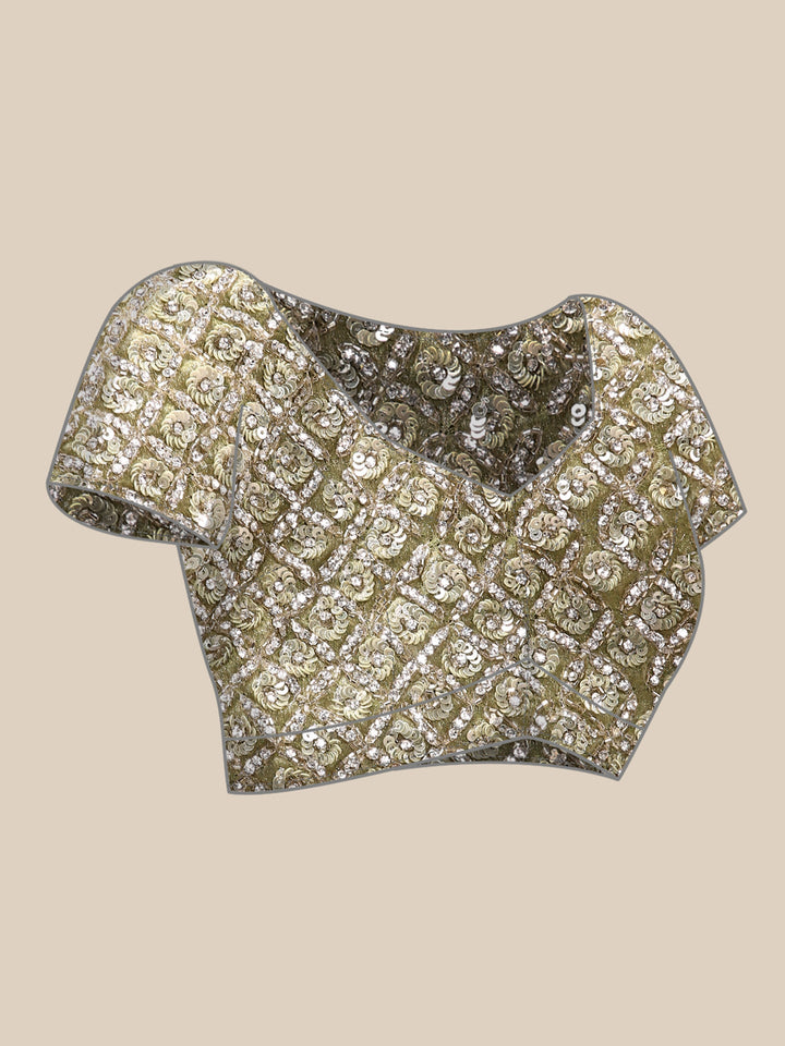 Pista Green Jacquard Embroidery Saree With Readymade Blouse