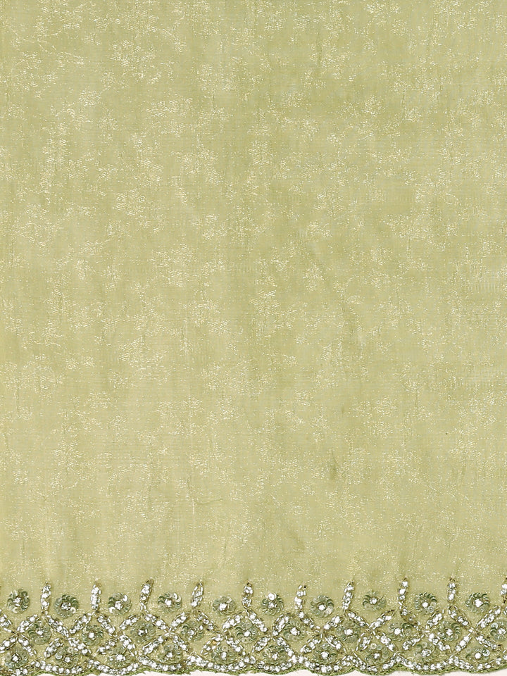 Pista Green Jacquard Embroidery Saree With Readymade Blouse