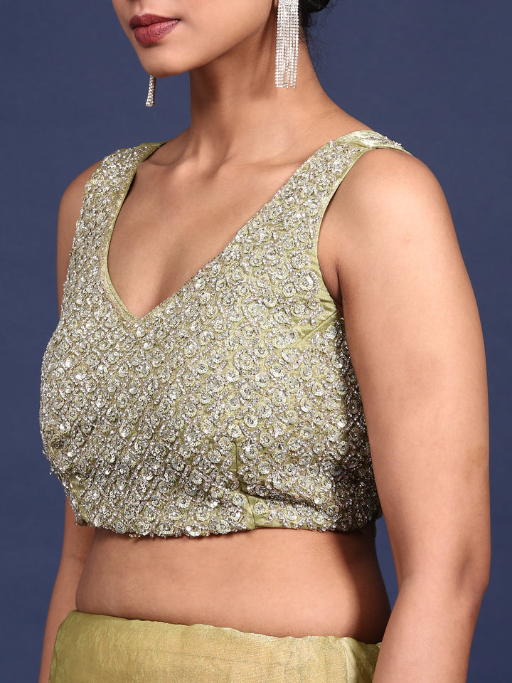 Neerus Green Jacquard Embroidered Saree with Blouse - detail view 2