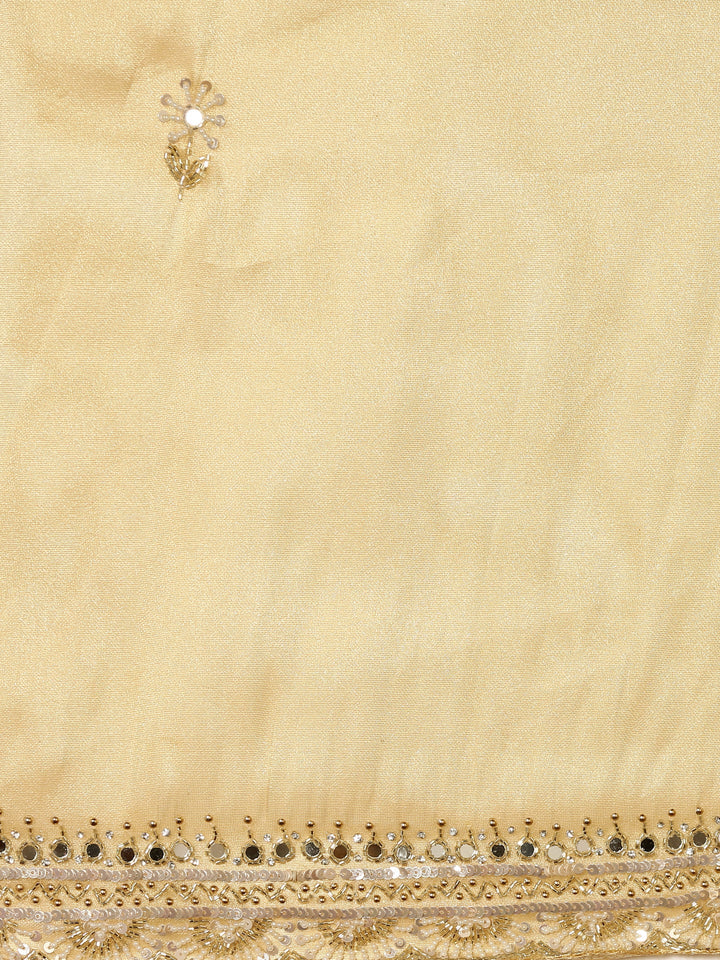 Neerus Yellow tissue embellished saree with mirror work - detail view 5