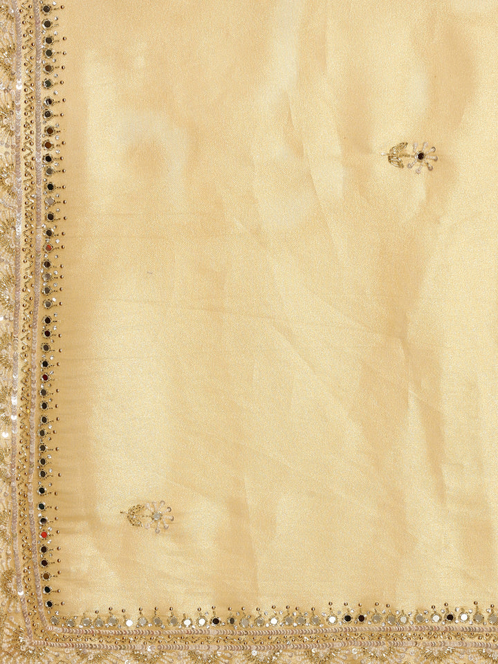 Neerus Yellow tissue embellished saree with mirror work - detail view 2