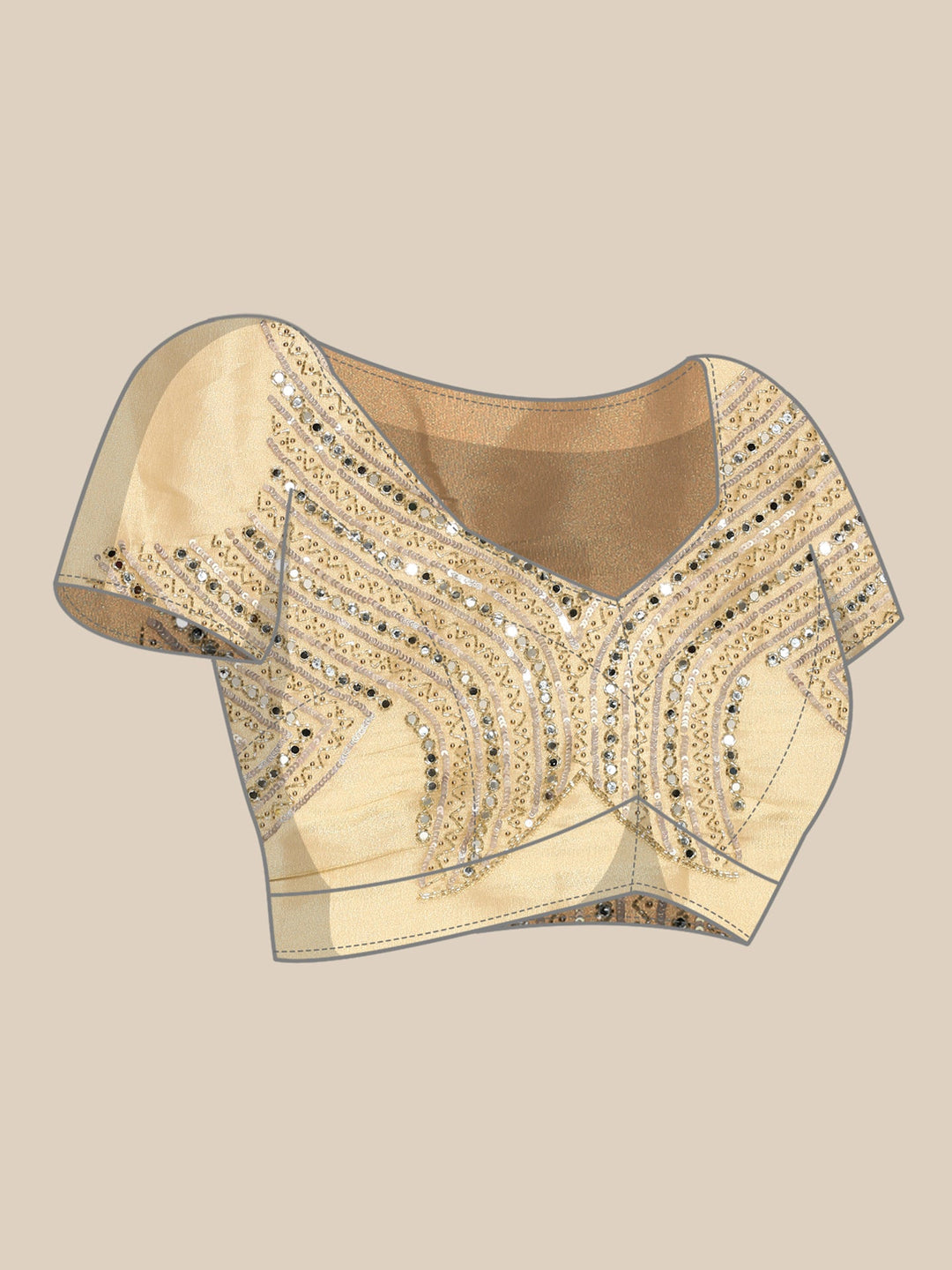Neerus Yellow tissue embellished saree with mirror work - detail view 3