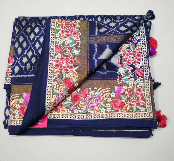 Neerus Blue Jacquard embroidered Patola saree - side view