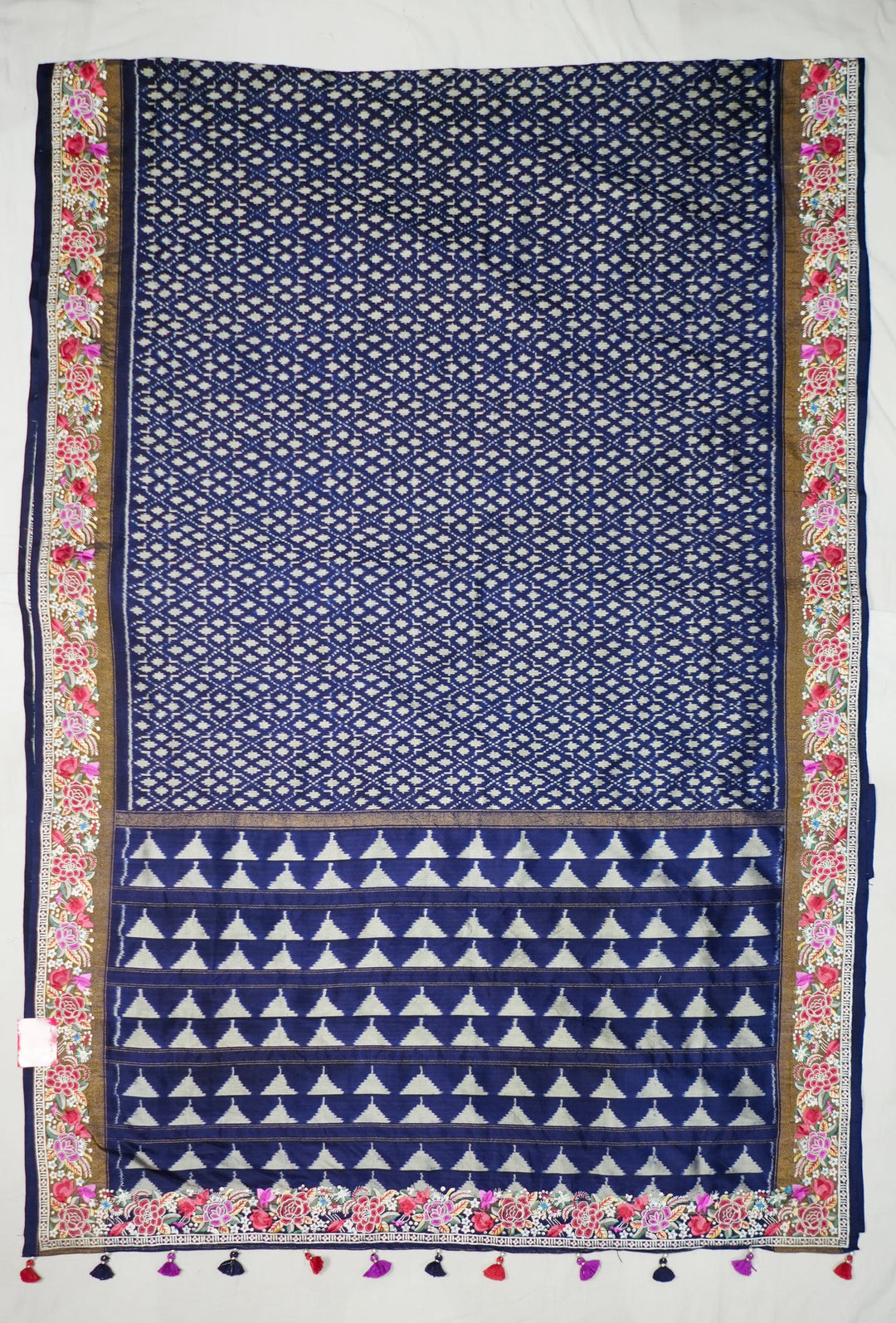 Neerus Blue Jacquard embroidered Patola saree - front view