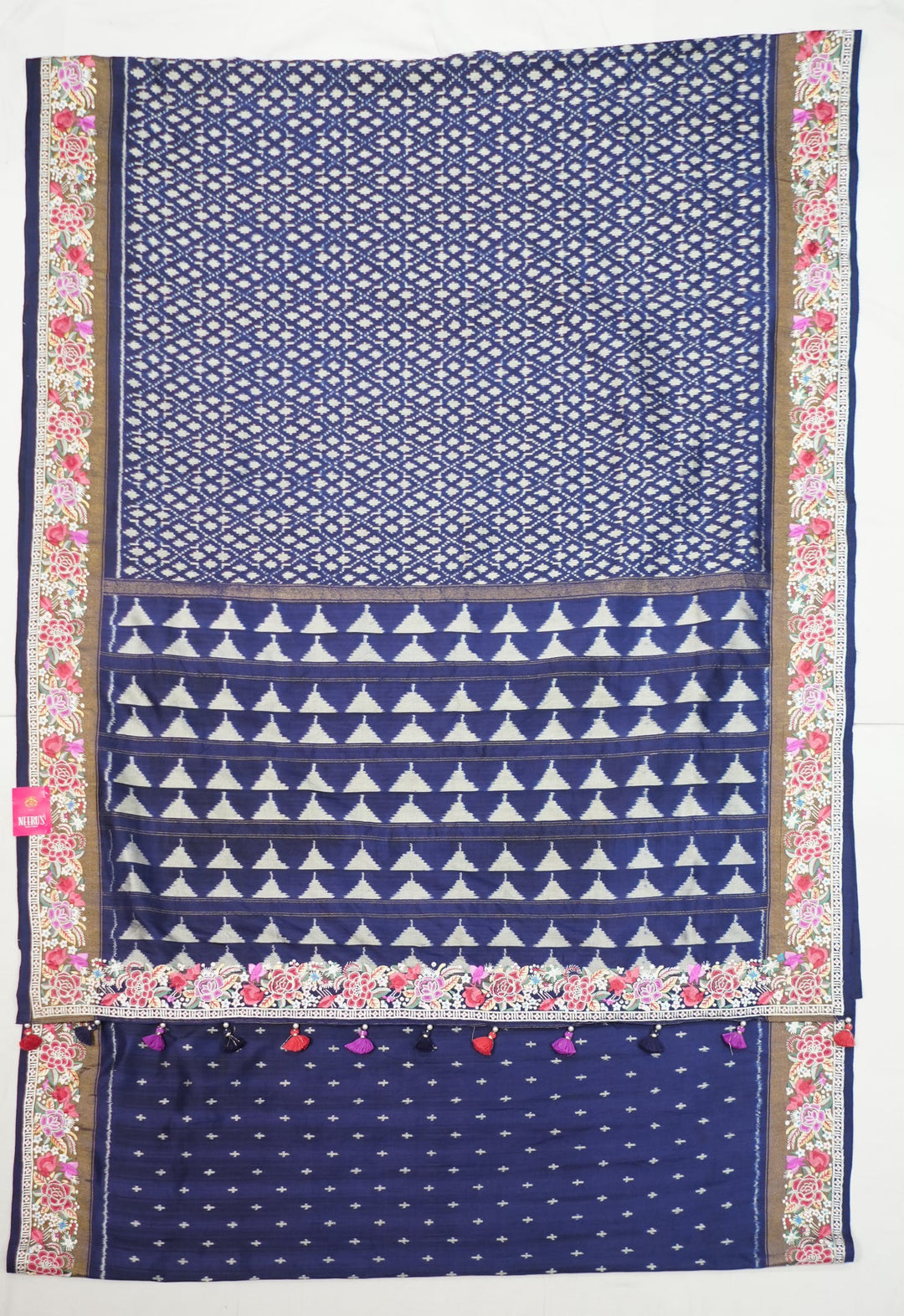 Neerus Blue Jacquard embroidered Patola saree - back view