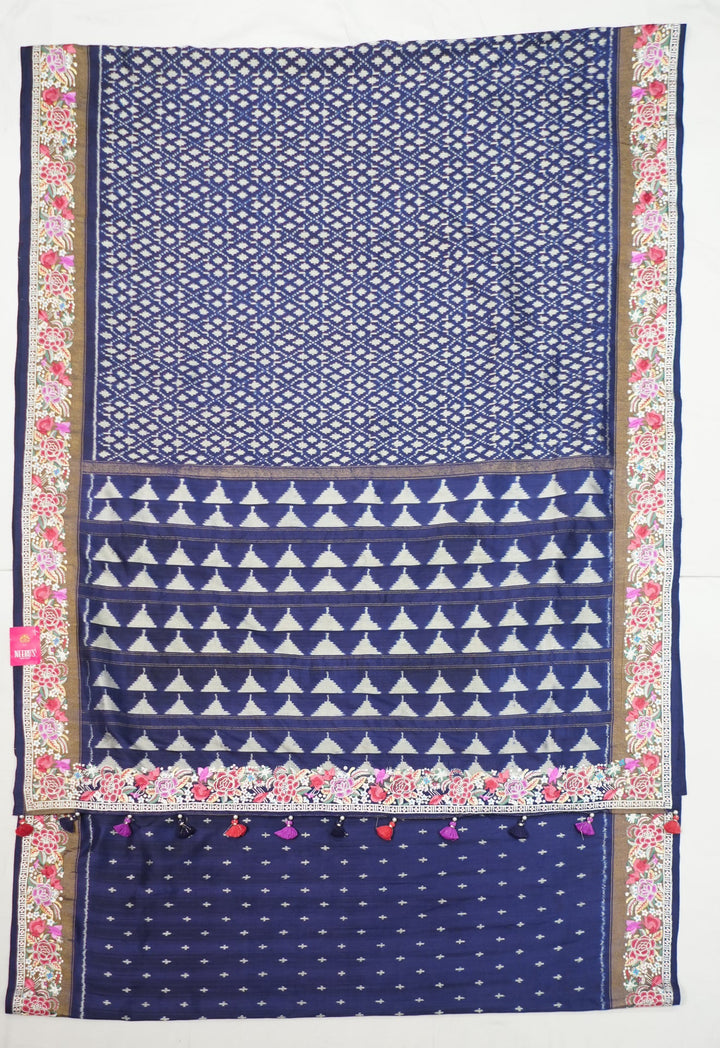 Neerus Blue Jacquard embroidered Patola saree - back view