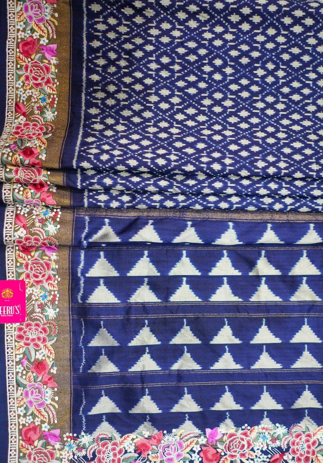Neerus Blue Jacquard embroidered Patola saree - detail view 1