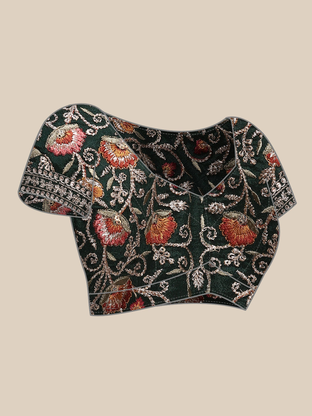 Neerus Green crepe embroidered saree with blouse - detail view 5