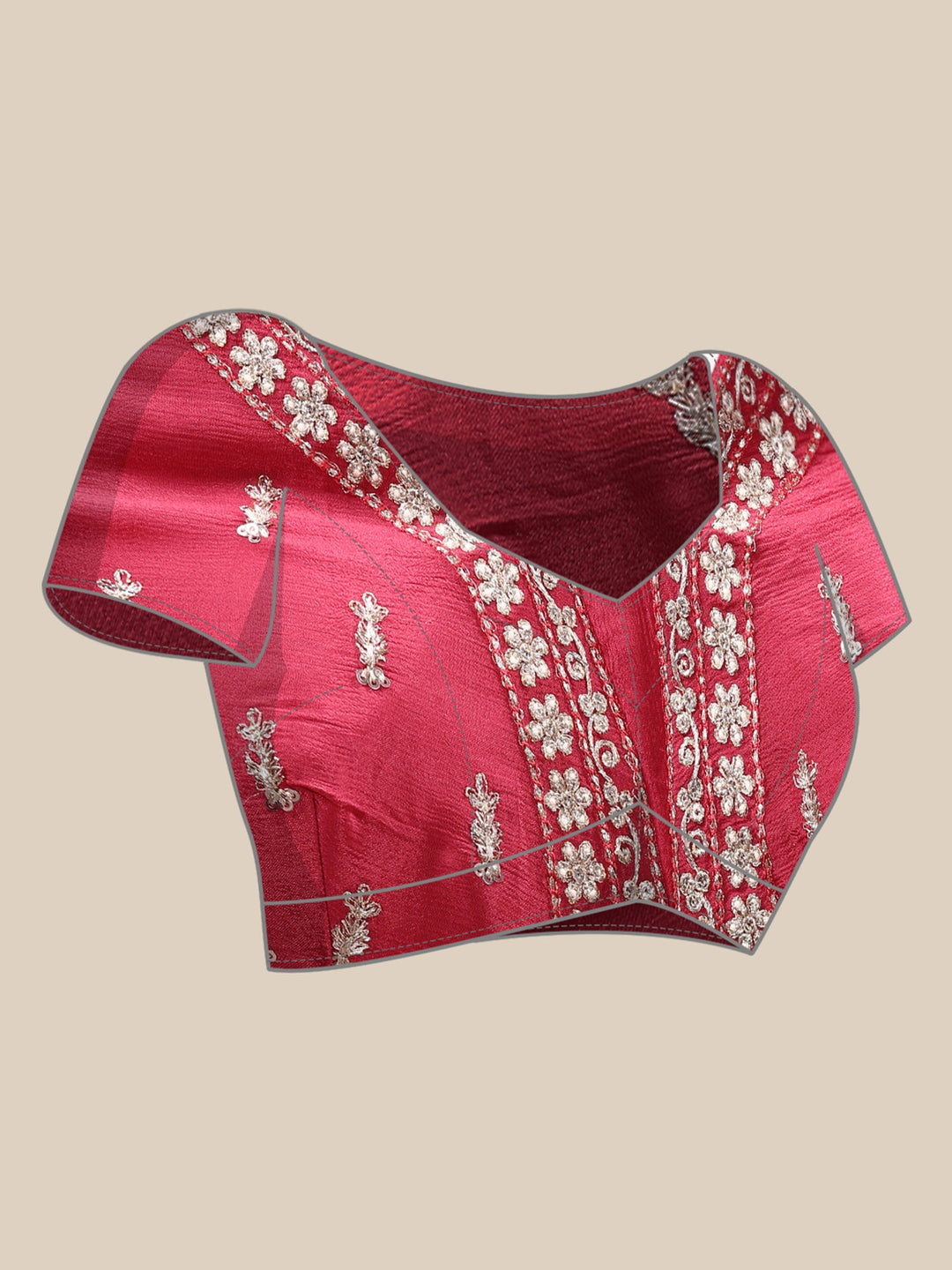 Neerus Pink crepe embroidered saree with readymade blouse - detail view 5