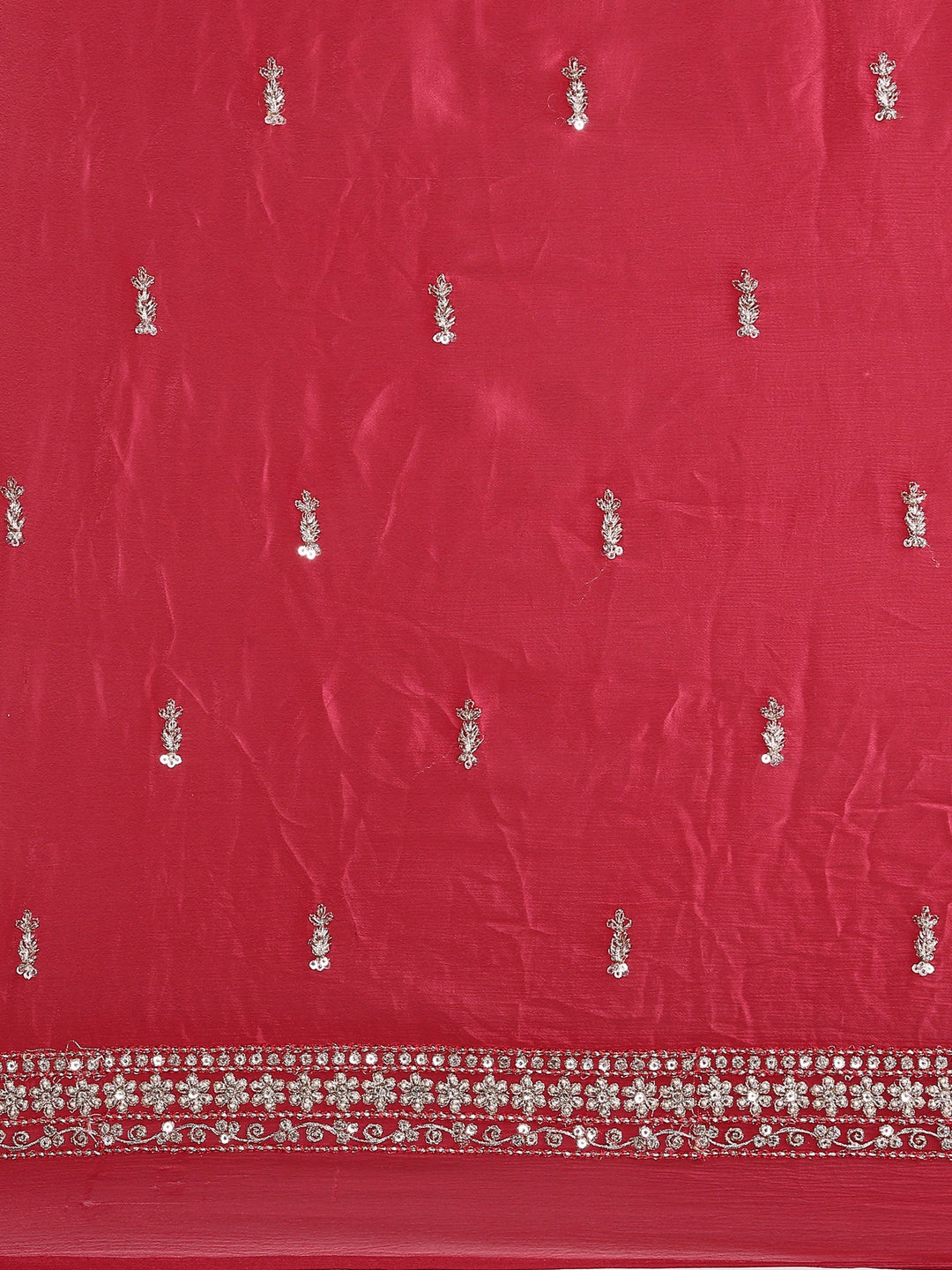 Neerus Pink crepe embroidered saree with readymade blouse - detail view 4