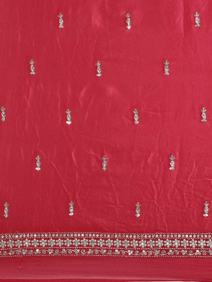 Neerus Pink crepe embroidered saree with readymade blouse - detail view 4