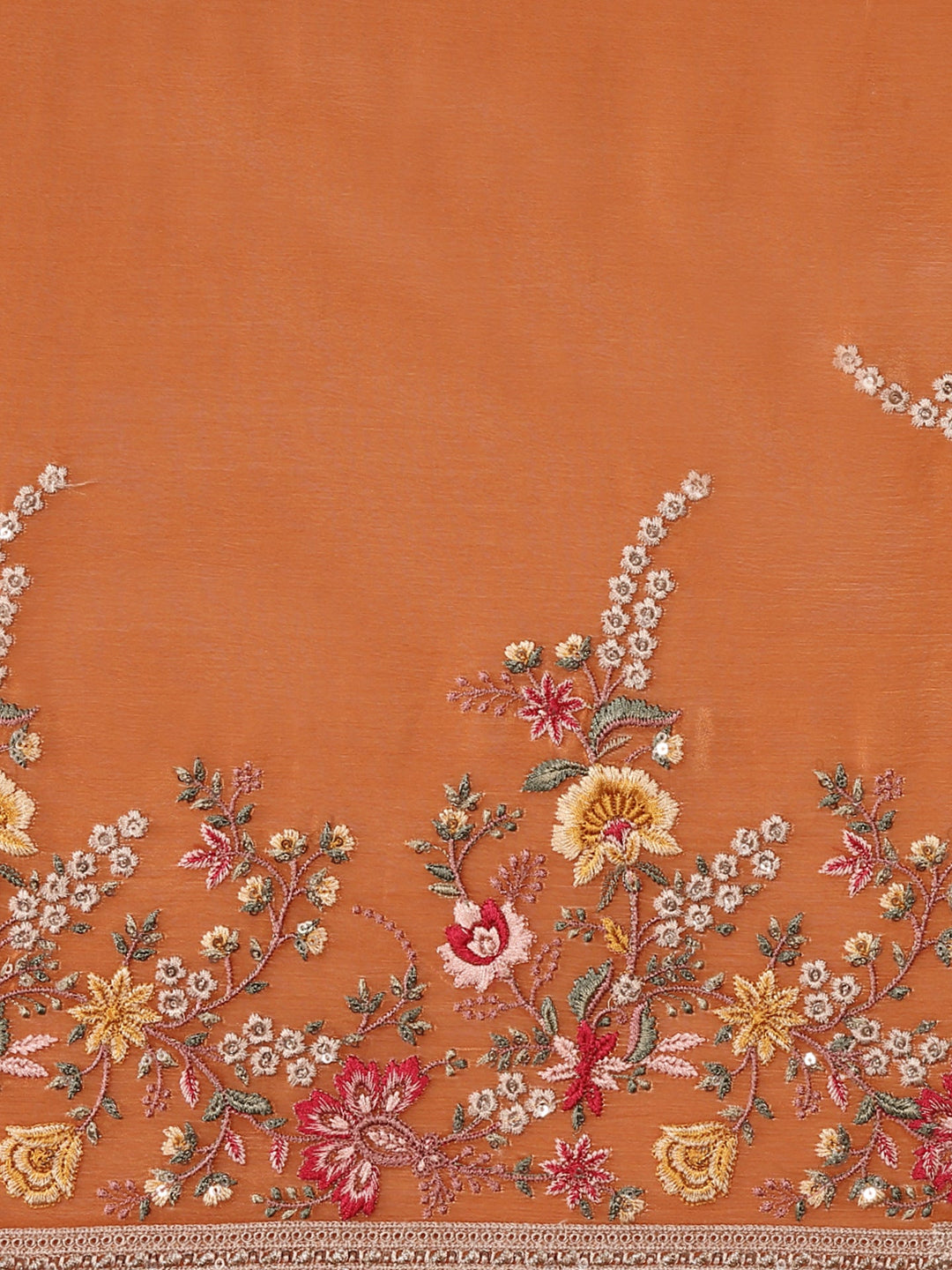 Neerus Orange crepe embroidered saree with blouse - detail view 3