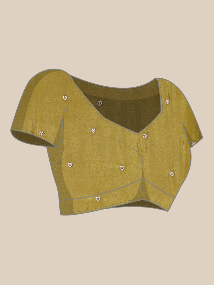 Neerus Green crepe embroidered saree with blouse - detail view 4