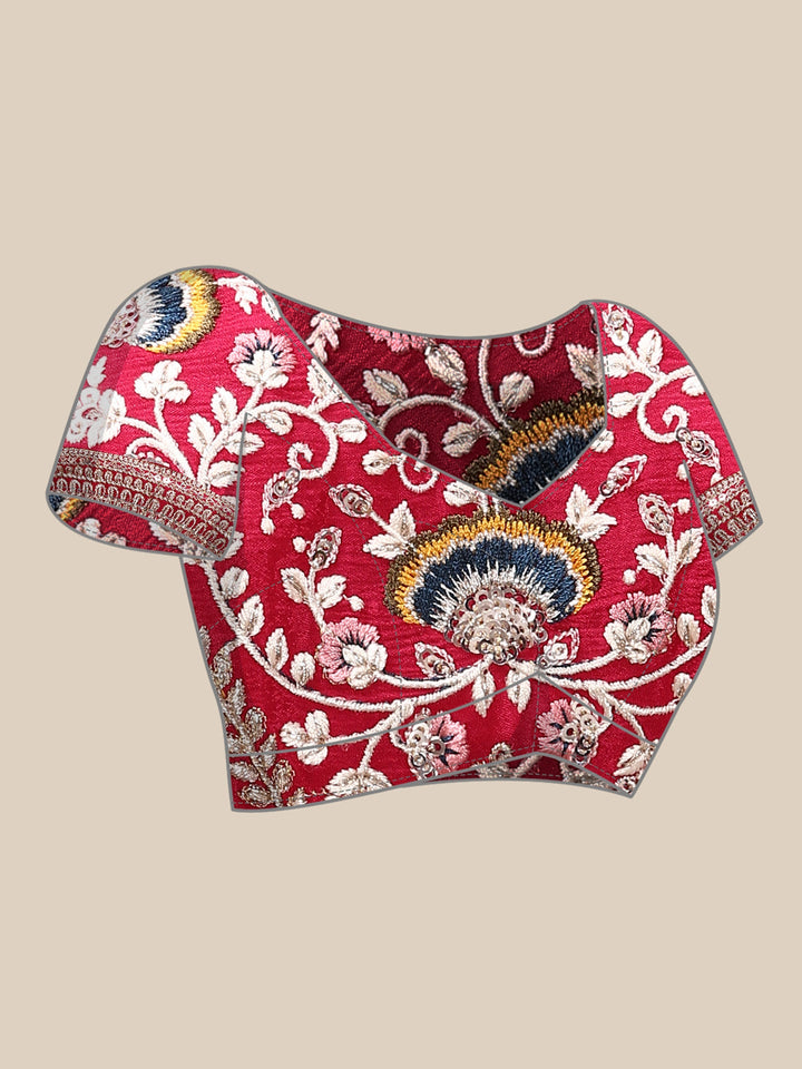 Neerus Pink crepe embroidered saree with readymade blouse - detail view 5