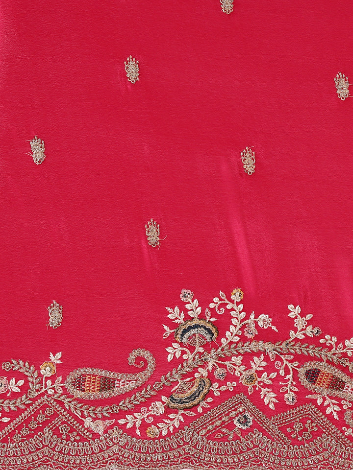 Rani Pink Crepe Embroidery Saree With Readymade Blouse