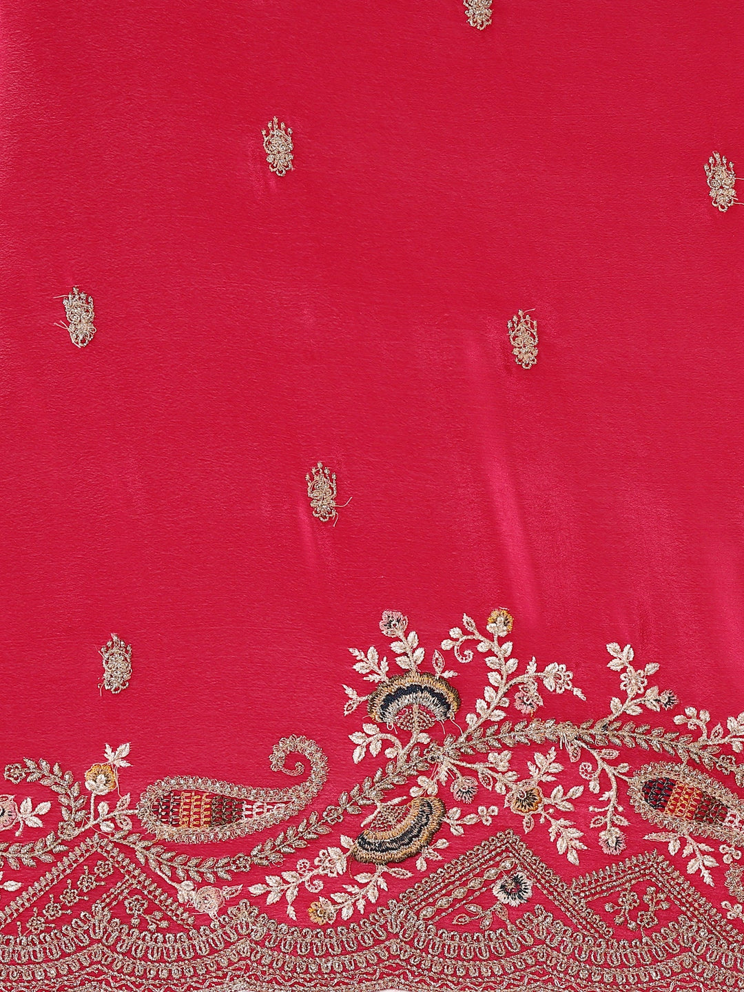 Neerus Pink crepe embroidered saree with readymade blouse - detail view 3