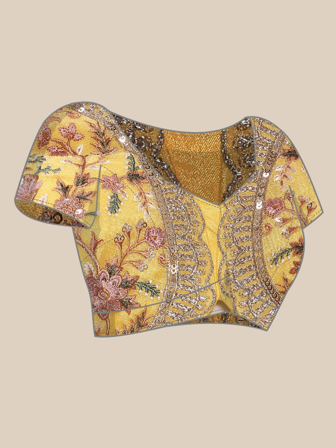 Neerus Yellow crepe embroidered saree with blouse - detail view 5
