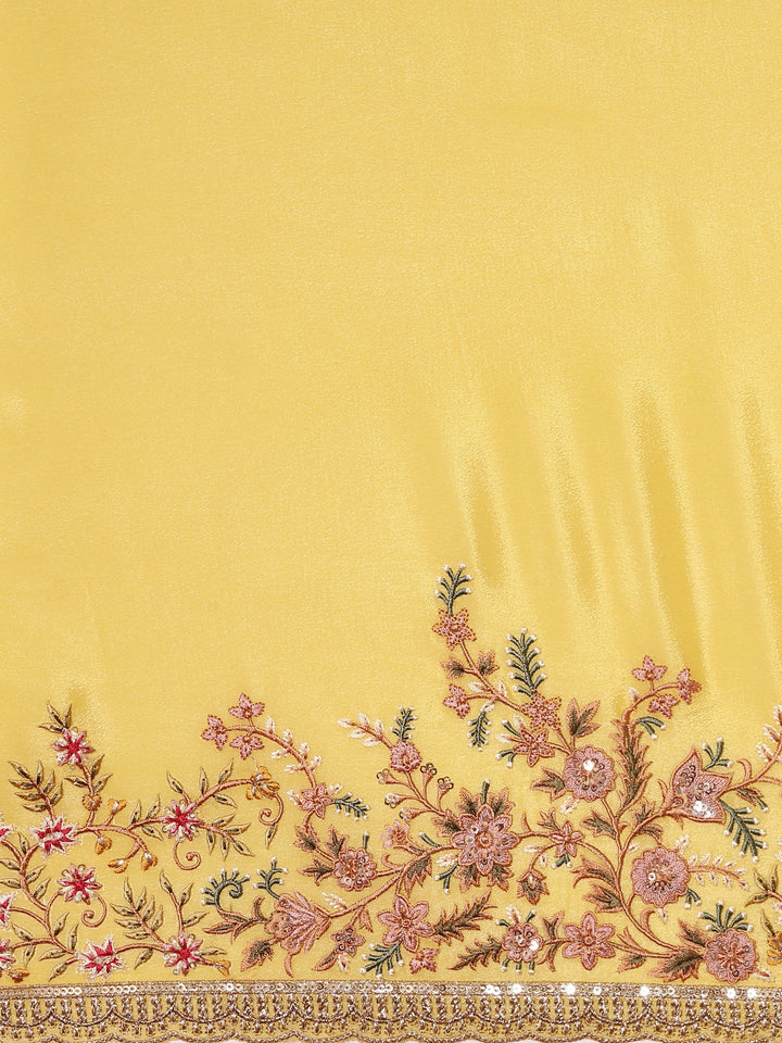 Neerus Yellow crepe embroidered saree with blouse - detail view 4