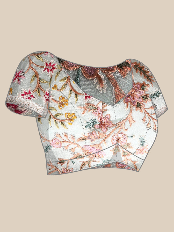 Sky Blue Crepe Embroidery Saree With Readymade Blouse