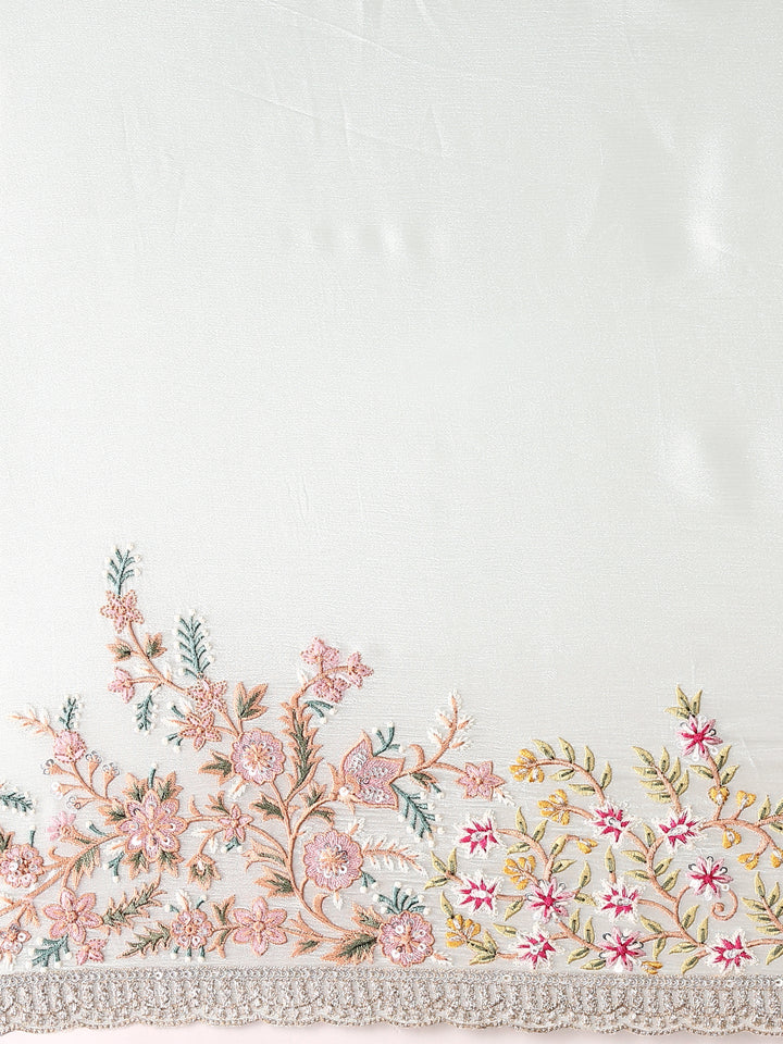 Sky Blue Crepe Embroidery Saree With Readymade Blouse