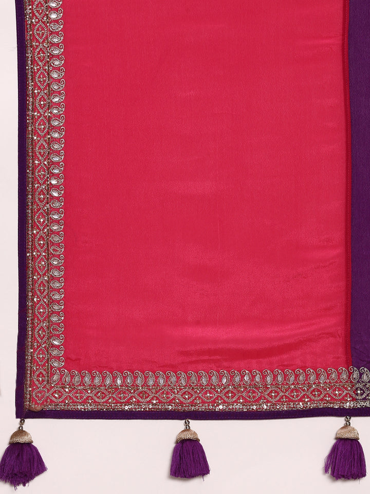 Purple Crepe Zari Embroidery Saree With Readymade Blouse