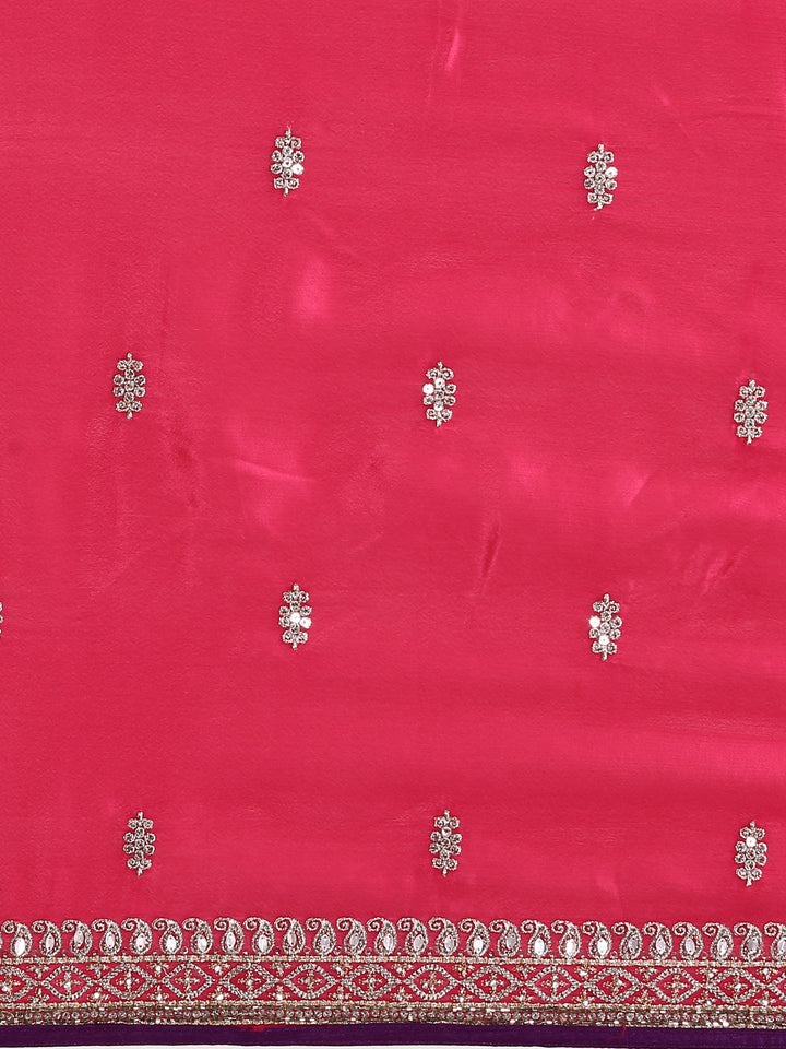 Purple Crepe Zari Embroidery Saree With Readymade Blouse