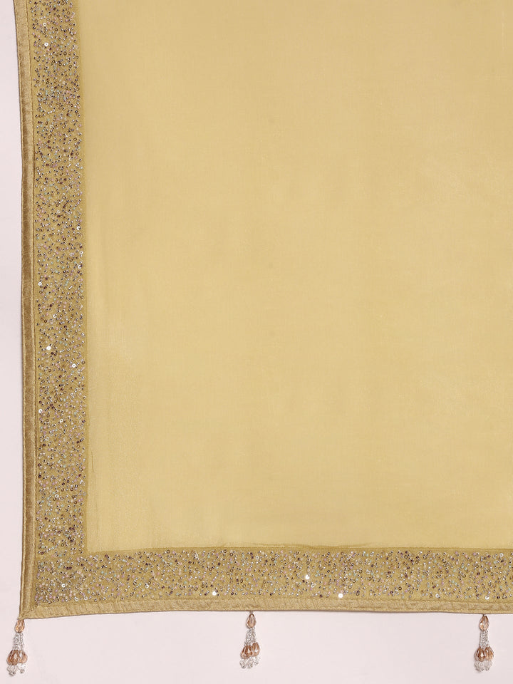 Lime Green Crepe Stone And Thread Embroidery Saree With Readymade Blouse