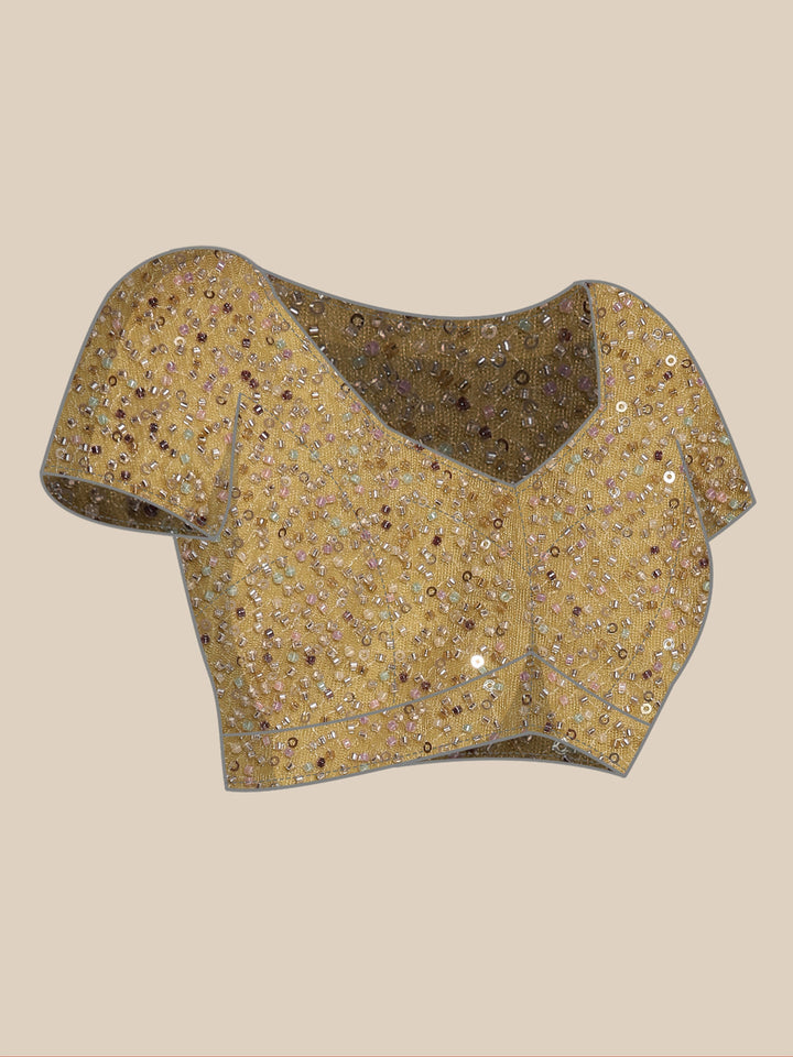 Lime Green Crepe Stone And Thread Embroidery Saree With Readymade Blouse